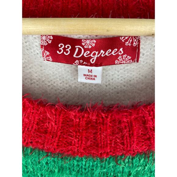 33 Degrees Unisex M Fuzzy Striped Rudolph Reindeer Ugly Christmas Sweater - Picture 5 of 8